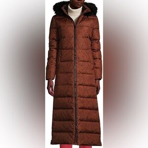 Lands’ End Tall Winter Maxi Down Coat with Hood in Animal Print